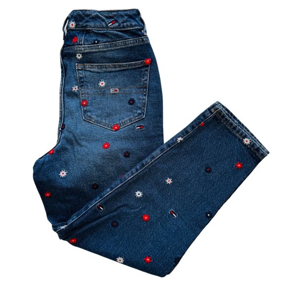 Tommy Hilfiger Denim - Tommy Hilfiger Embroidered Flowers Ultra High Rise Tapered Mom Jeans Size 4 NWOT